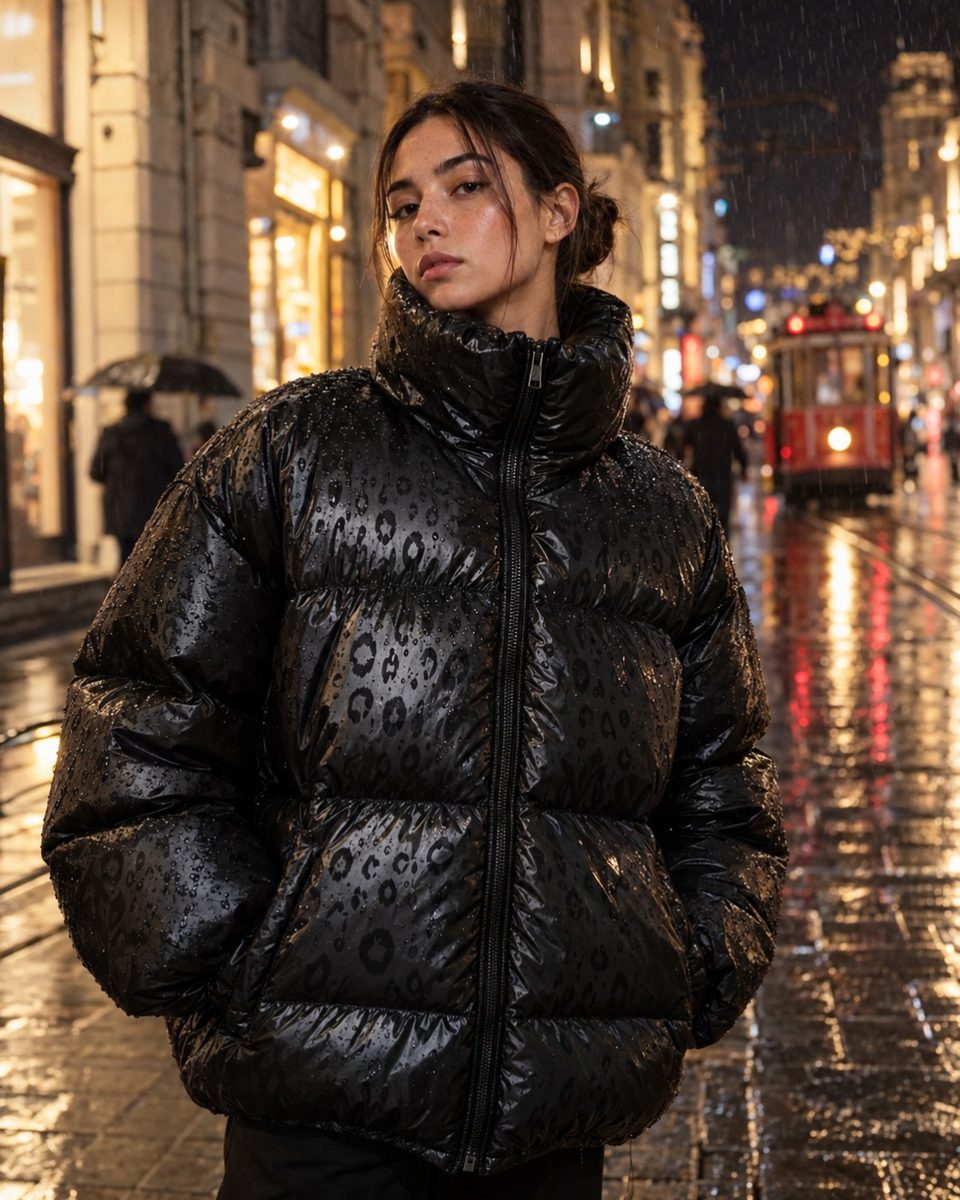 Islak Leopar Black mont, gece İstiklal'de